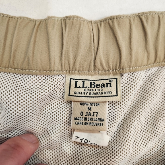 VTG LL Bean Shorts Mens Medium Beige 100% Nylon Mesh Lined Elastic Waist Outdoor - Picture 5 of 12